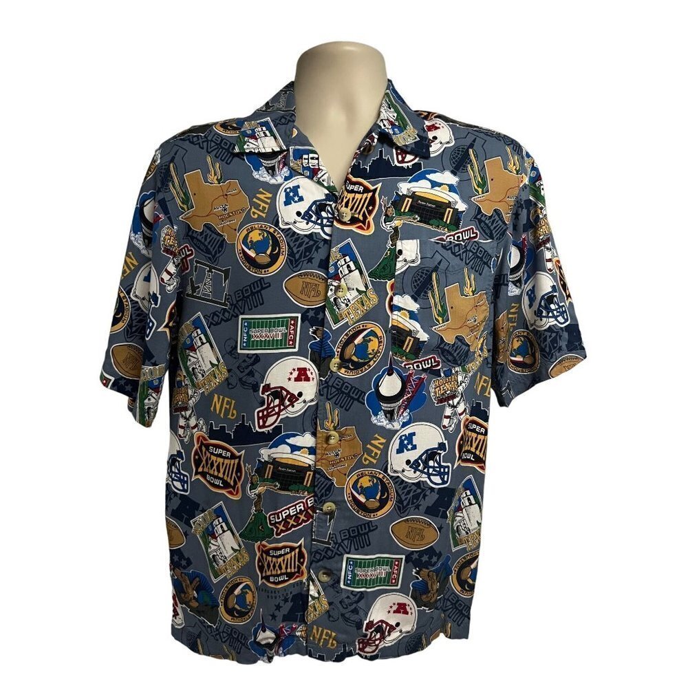 NFL Football SUPER BOWL XXXVIII Texas Men Hawaiian Button Up Shirt Small Pocket